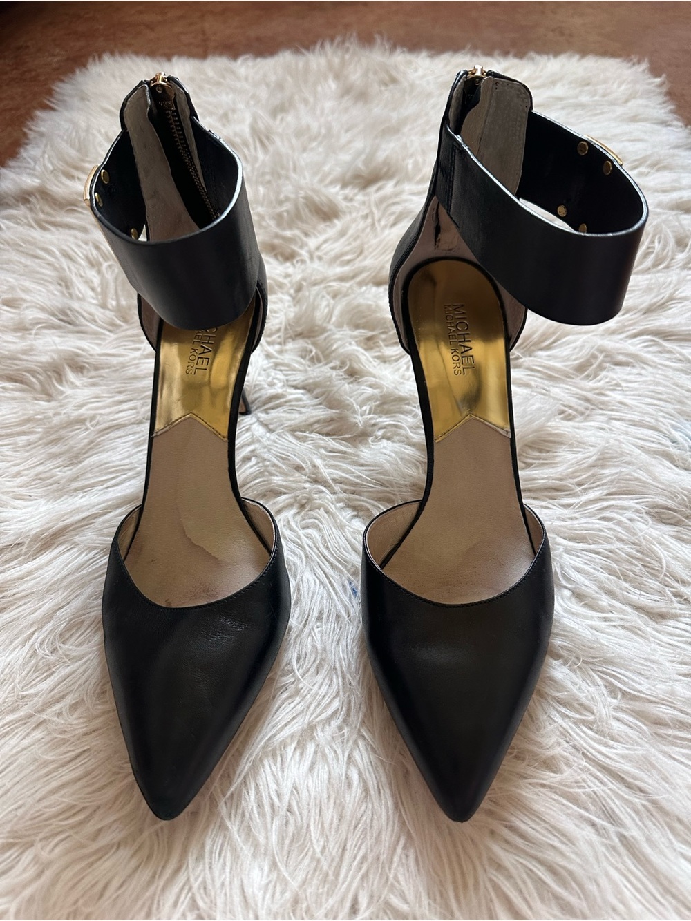 Michael Kors Black Pointed-Toe Ankle-Cuff Pumps